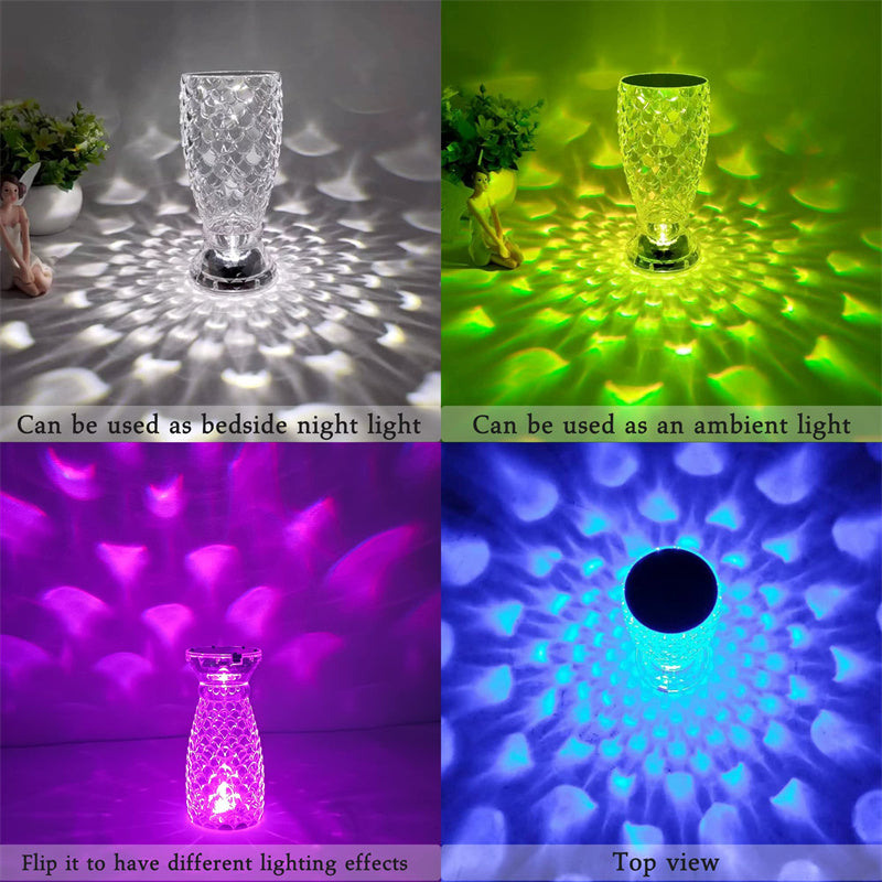 Fish Scale Lamp With USB Port LED Rechargeable Touch Night Light Crystal Lamp