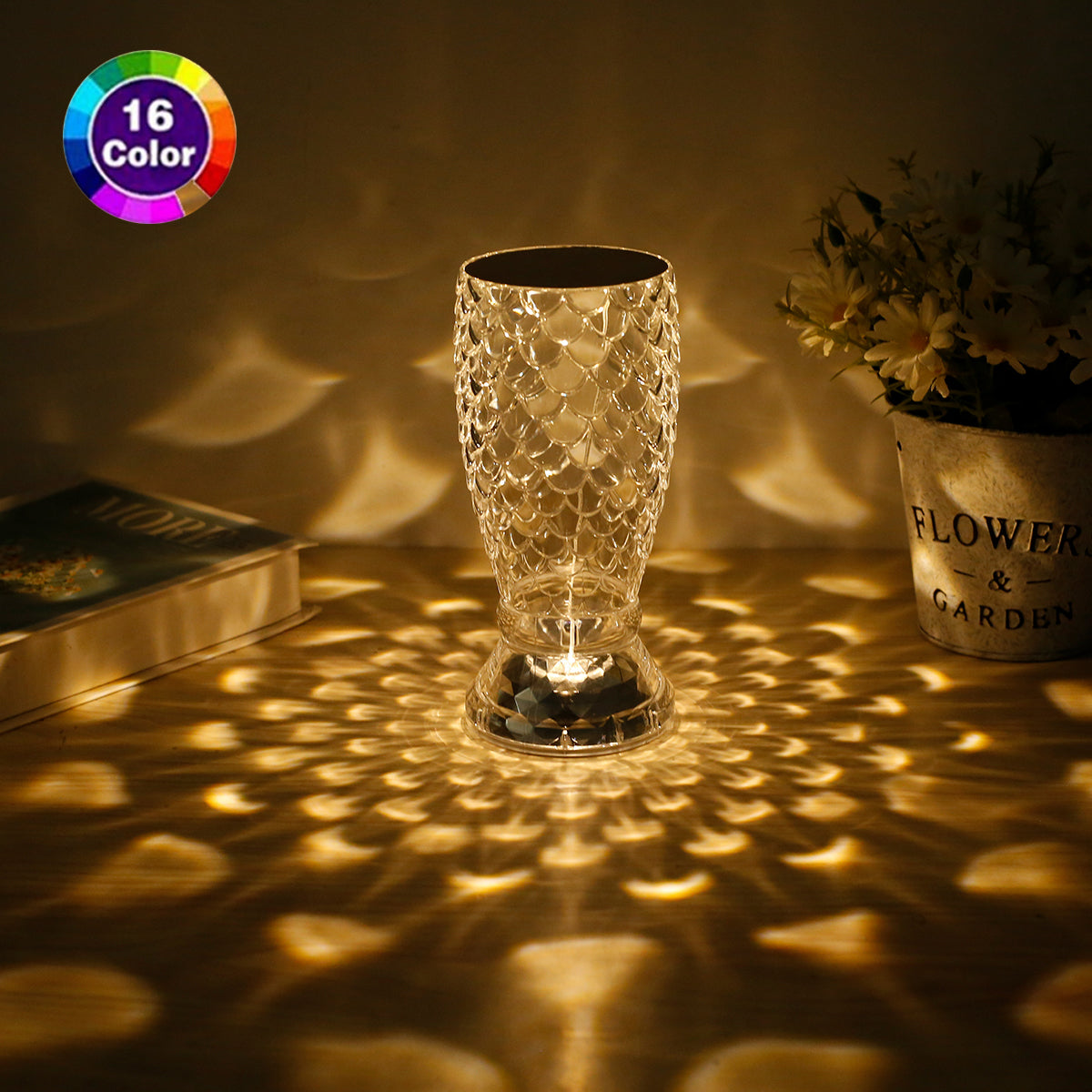 Fish Scale Lamp With USB Port LED Rechargeable Touch Night Light Crystal Lamp